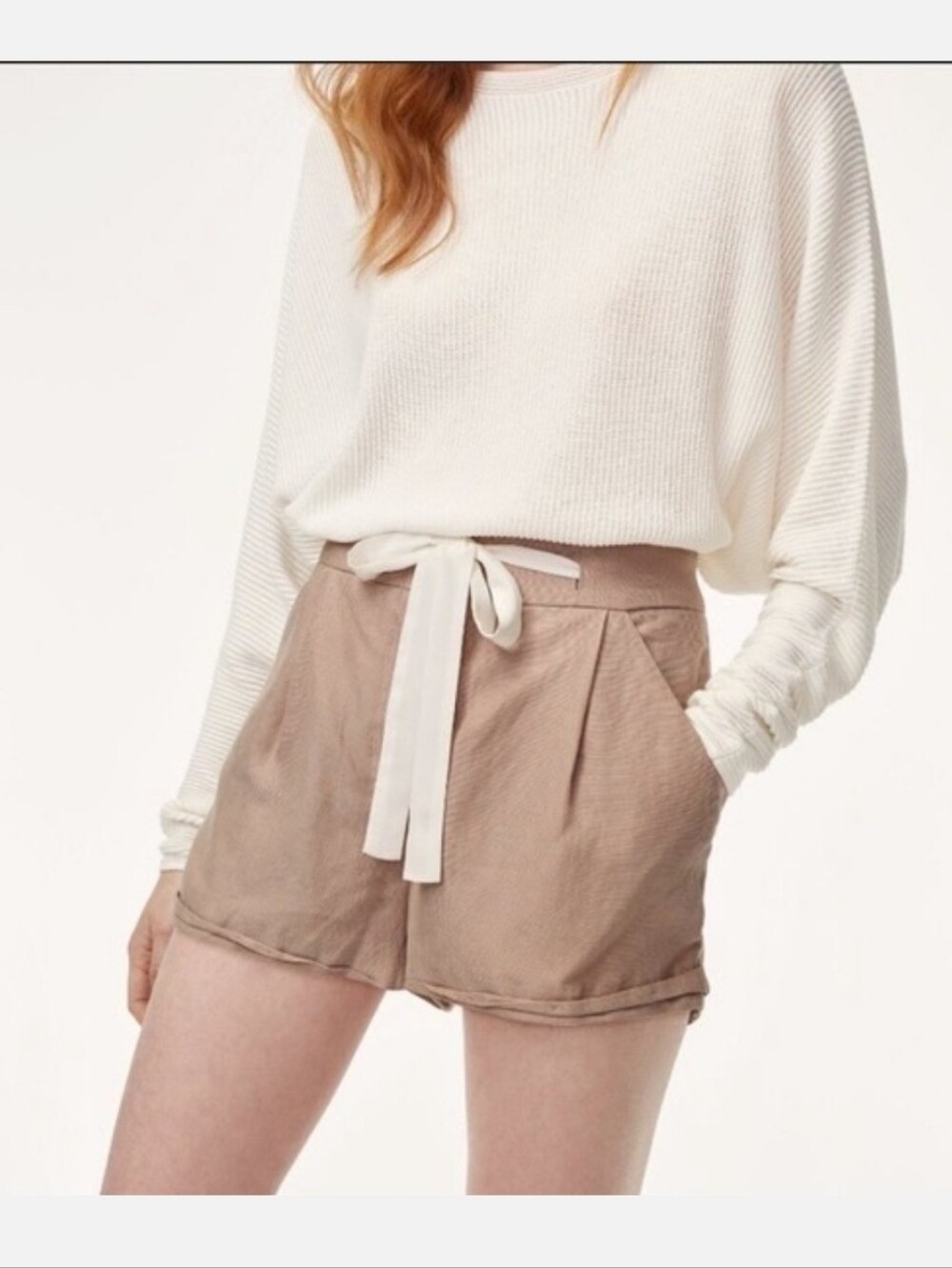 WILFRED Allegra Shorts Beige Tan Linen Blend Size 00 Aritzia